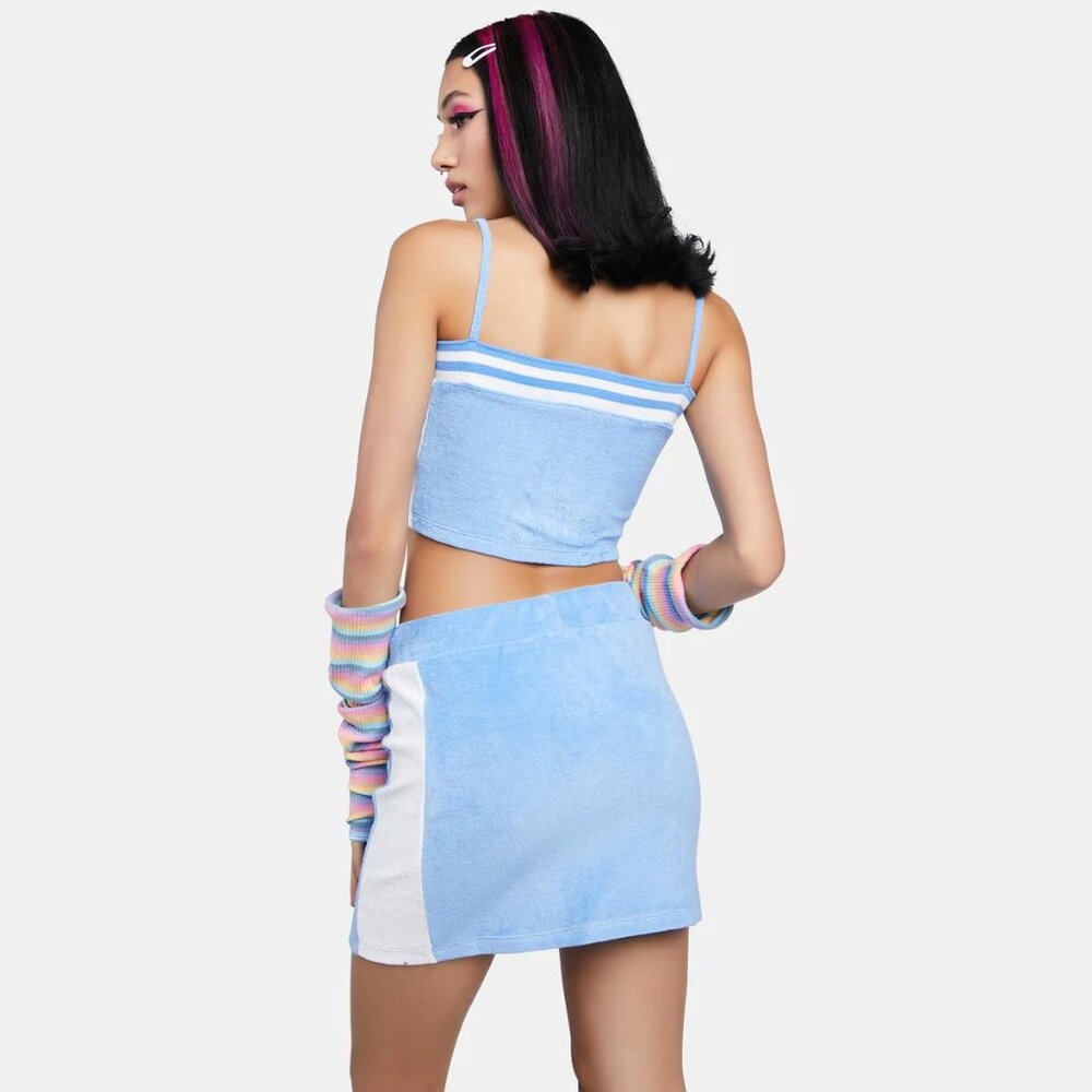 NEW NGOrder Terry Embroidered Mini Skirt Blue Subarashii すばらしい Size US M/UK 10 - Picture 10 of 14